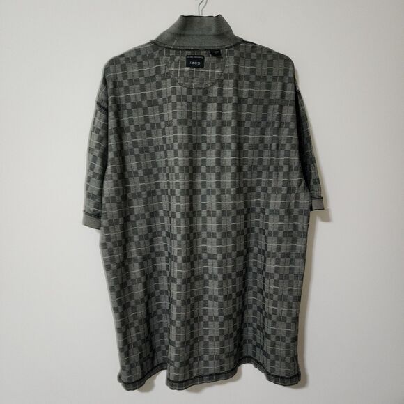 IZOD Double Mercerized Mens Cotton Checkered Polo Shirt Grey Beige Golf Size XL - Picture 5 of 9